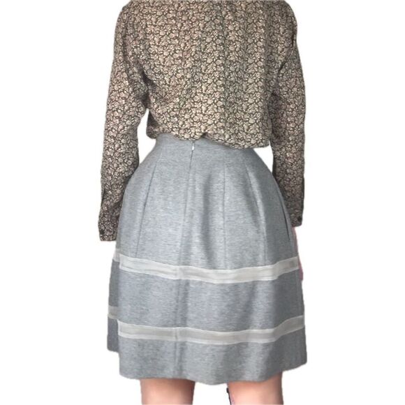 MADEWELL Heather Gray Structured Wool TURNOUT SKIRT Mesh Inset Full Flare Size 0 - Picture 3 of 10
